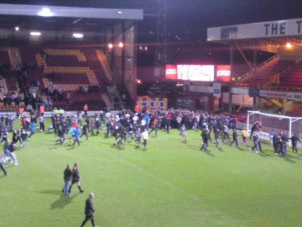 Bradford City fans celebrate Bradford City fans celebrate Simon Eastwood's penalty save